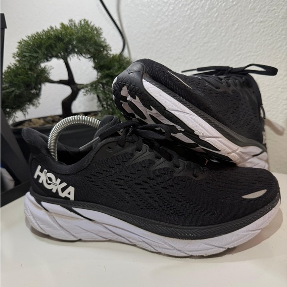 Hoka One One Shoes - Hoka Clifton 8  Black and White Athletic Shoes